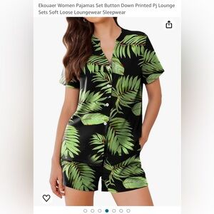 Ekouaer Women Pajamas Set Button Down Printed Pj Lounge Set